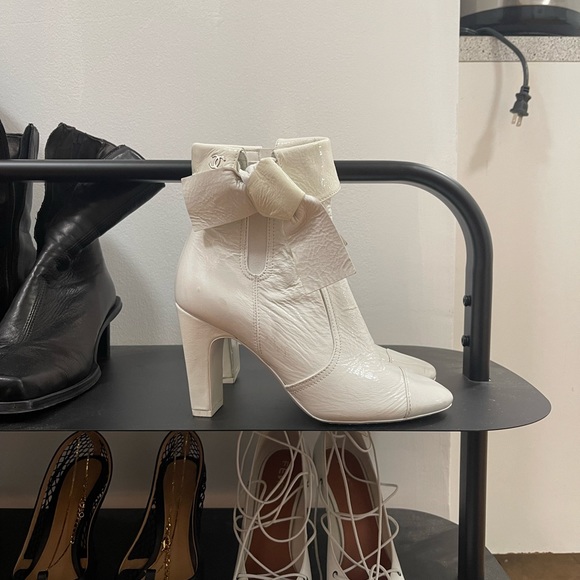 CHANEL Shoes - Vintage Chanel Patent Leather CC Bow Booties